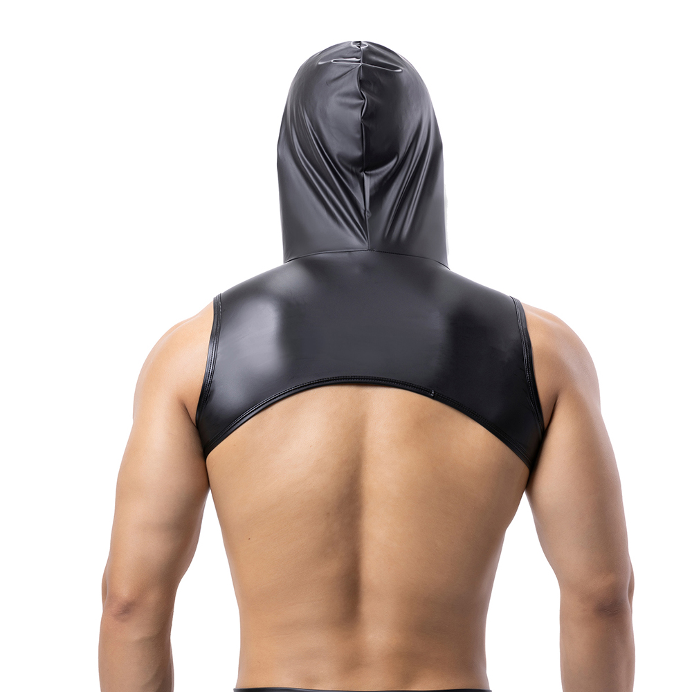 男性フェイクレザーフード付きフィットネスタンクトップ胸ハーネ - Gymnastic Ring のレビューと価格